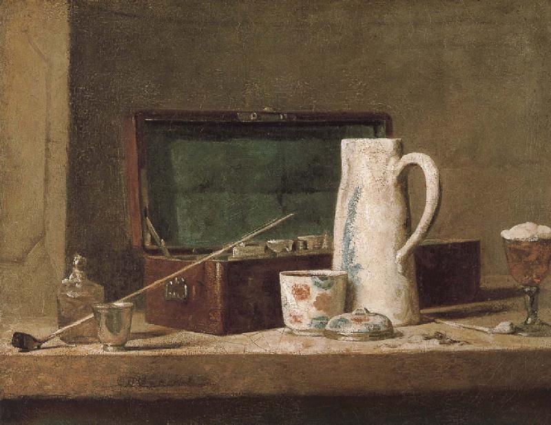 Jean Baptiste Simeon Chardin Pipe tobacco and alcohol containers browser Sweden oil painting art